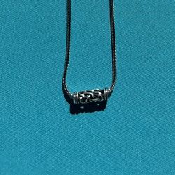 Vintage Silver Round Scroll Unique Tube Pendant Box Chain Necklace