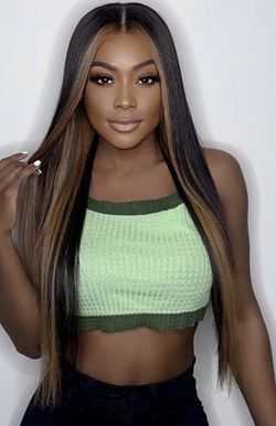Lace front Money Piece long Dark Brown 28 Inch Black straight wig