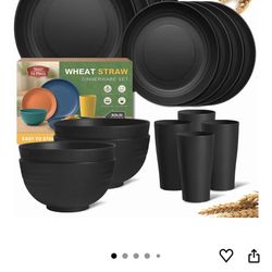 Telvio Home Wheat Straw Dinnerware Set - Matte Black