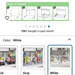 NEW! Under Sink Pull Out Cabinet Organizer 2 Tier Slide Out Sink Shelf Cabinet Storage Shelves for Kitchen/Bathroom Cabinet, White, 2 Pack 