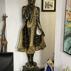 Wood Standing Abhaya Buddha Statue 86” Tall 