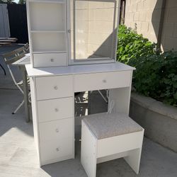 Makeup Vanity Desk, White, assembled