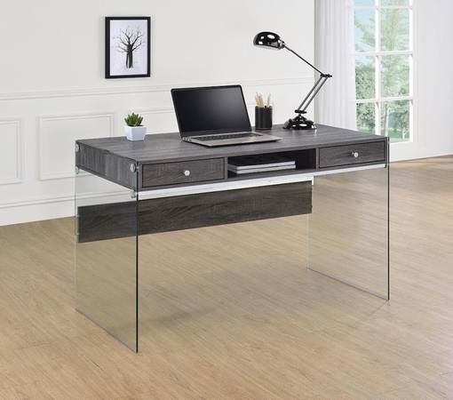 Grey Desk With Clear Tempered Glass Sides! Lowest Prices Ever!