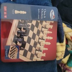 Pavilion Chess & Checkers Board Game Tin Set