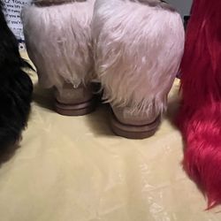 GOOD  CONDITION !!! (UGG TAN SIZE 6, $65.).( Red Fur Not UGG  Size 10 Women  $65) (Black Not UGG Size 8 Women $55) (Will Do A Deal On 2 Pair) $5 OFF