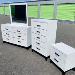 FREE DELIVERY AND INSTALLATION - 4-Pieces Bedroom Set (Dresser Mirror Chest  and Nightstand)