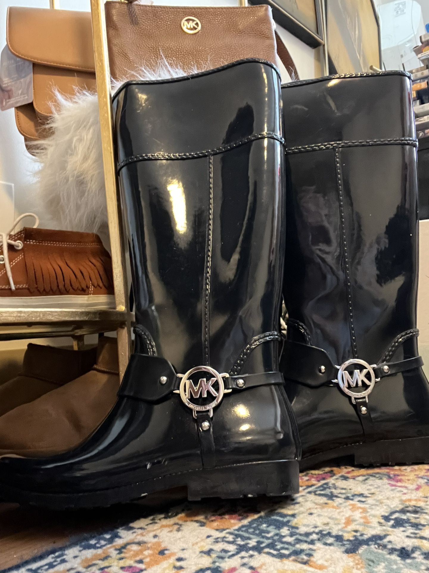 MK Michael Kors Navy Blue Rain Boots Sz 8