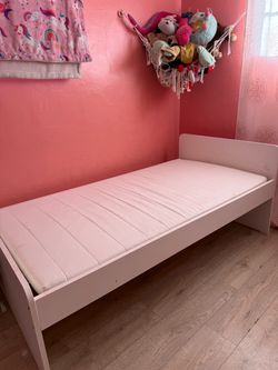 White Twin Bed Frame with Mattress