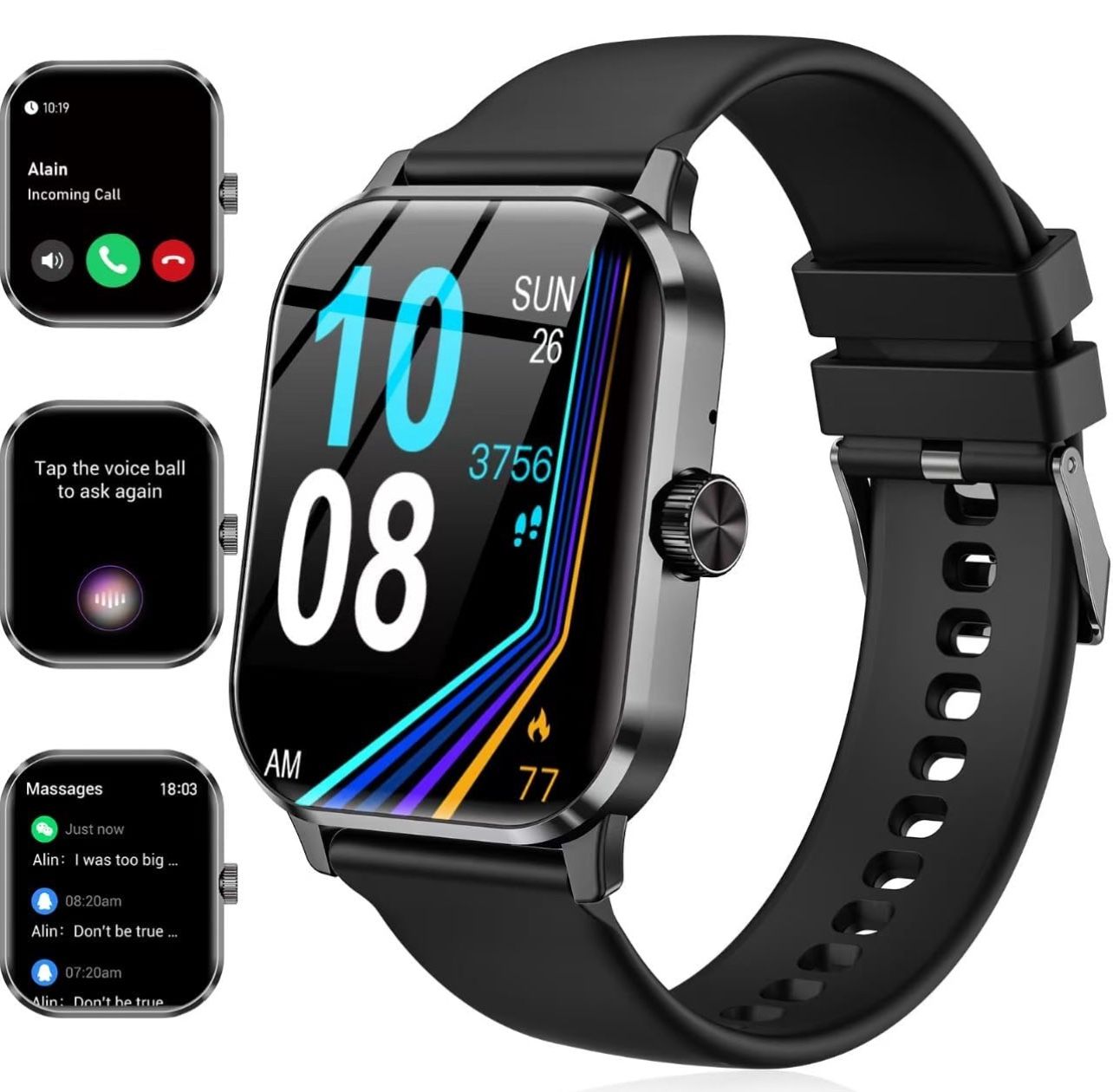 Smart Watch for Men and Women, 1.96" HD Fitness Tracker with Bluetooth Calls, Heart Rate & Sleep Monitor, 120+ Sports Modes, IP68 Waterproof, Voice As