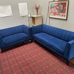 Stunning Cobalt Blue Velvet Sofa & Loveseat Set