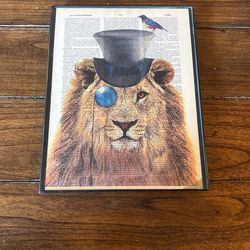 Framed Lion Dictionary Art Wall Decor Hipster Vintage 