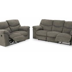New Ashley Brand Gray Reclining Sofa And Love Seat Couch Set 