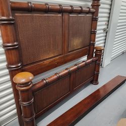 Solid Wood Bamboo-Style Queen Bed Frame (Headboard, Footboard, Side Rails)