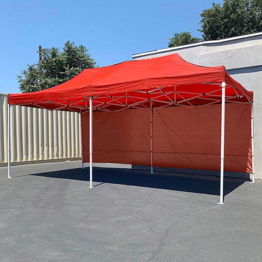 Brand New $205 Heavy-Duty Canopy 10x20 ft with (2 Sidewalls), EZ Popup Outdoor Gazebo, Carry Bag (Red or Blue)