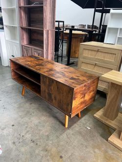 Cozy Castle TV Stand for 48-55 Inch TV, Mid Century Modern Entertainment Center with Storage Cabinet, TV Media Console with Charging Station for Livin