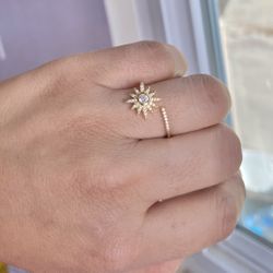 Fashion Moon+Sun Adjustable Silver Ring