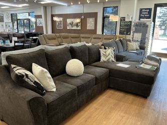 Large Dark Brown Fabric Sectional Sofa with Chaise