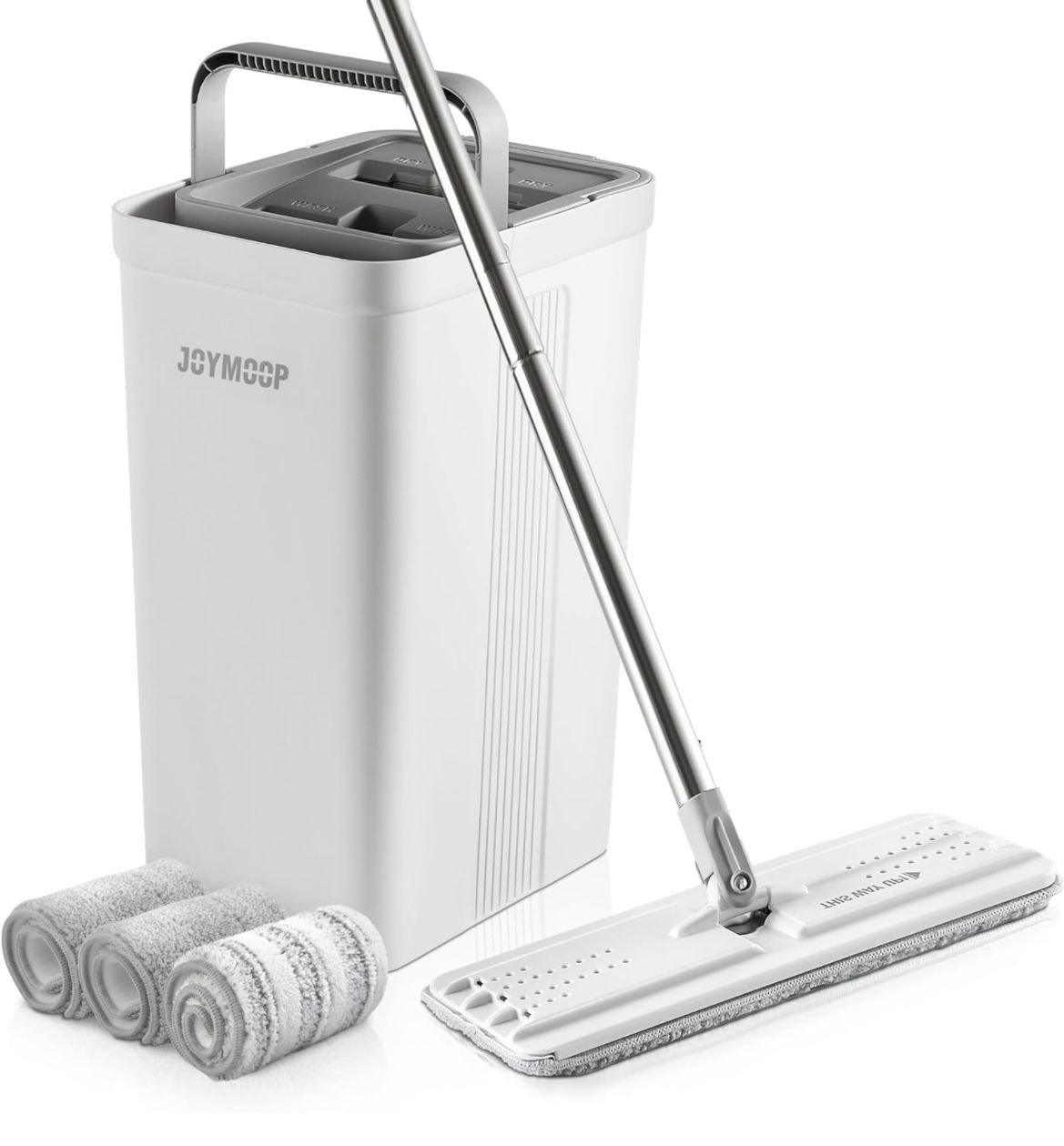 JOYMOOP Mop and Bucket with Wringer Set for Home, Hands Free White Flat