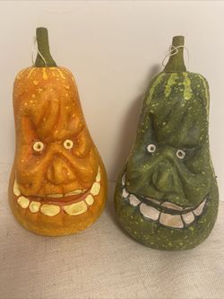 Vintage Halloween Gourd Jack-O-Lantern  Anthropomorphic squash ornament figurine