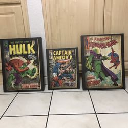 3 Marvel Wall Pictures Prints Spiderman Hulk Captain America Misterio