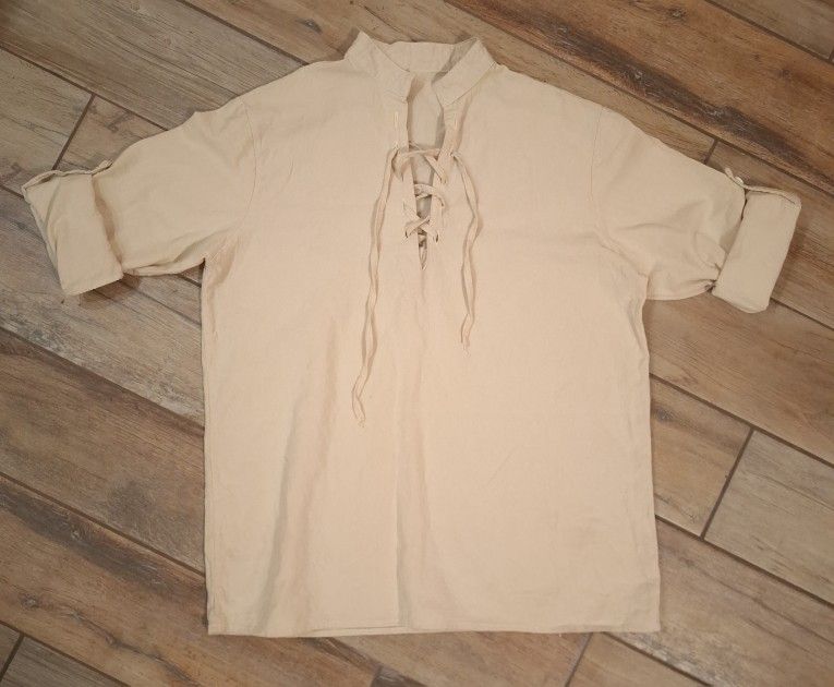 Renaissance Medieval Gothic Victorian Pirate Peasent Cosplay Cotton Lace-Up V-neck shirt size Small