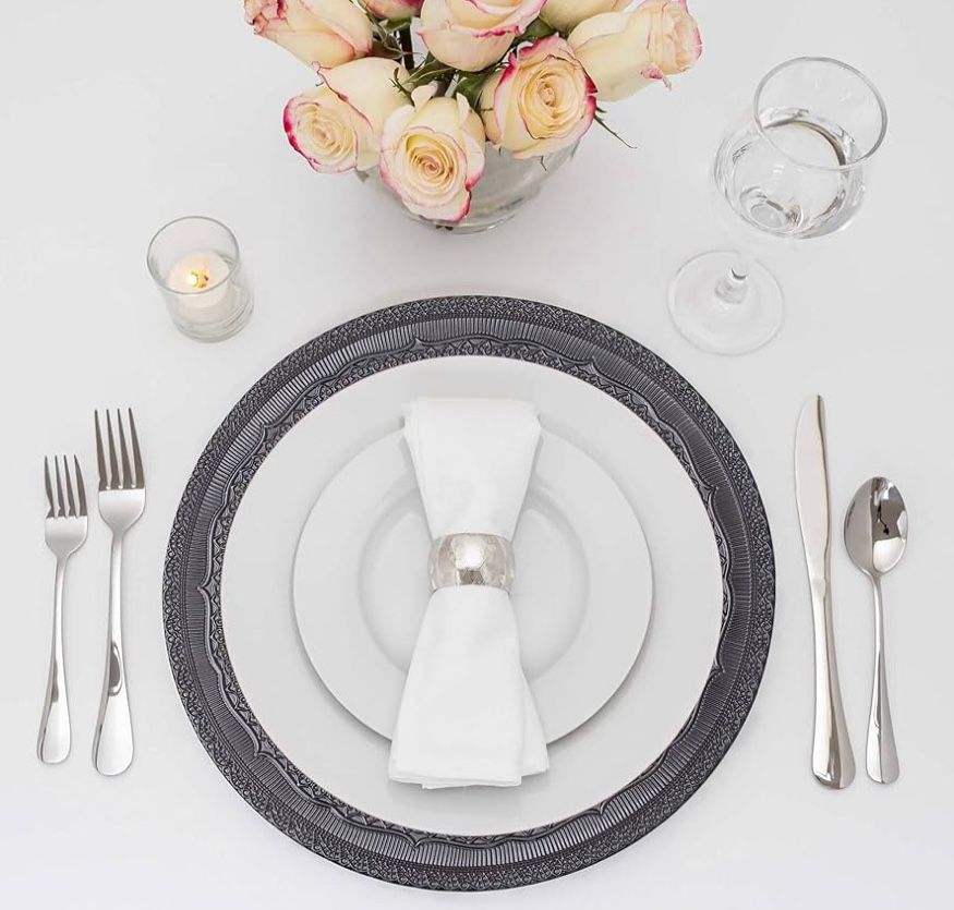 Simply Elegant Eyelet Plastic Charger Plate, 13 inch Diameter | Black | Set of 6