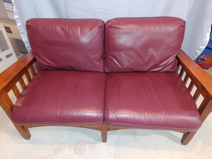 Nice Wood Mission Style Couch Loveseat By Ethan Allen