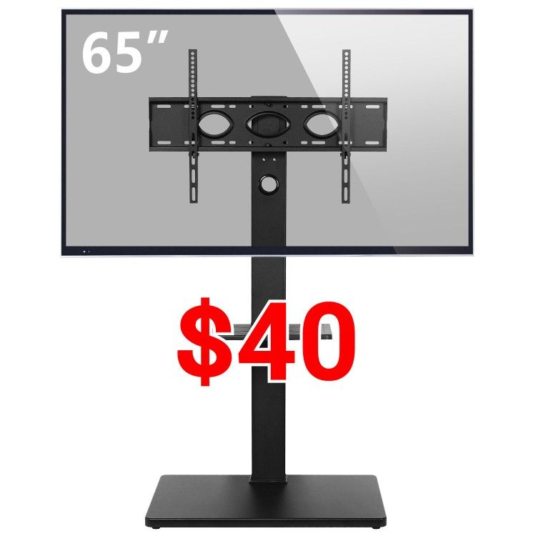 2-Shelf Floor TV Stand with Swivel Mount for TVs up to 65", Ideal for Flat Screens or Curved Screen TVs