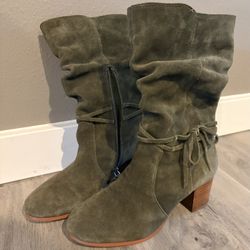 Olive Green Suede Slouch Boots - Janine 6.5M - Like New