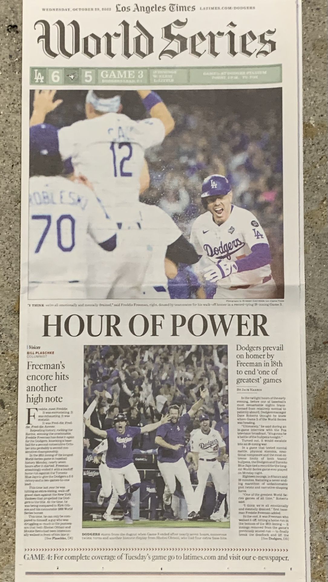 Dodgers World Series Game 3 Freddie Freeman walk off home run