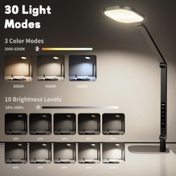 LED Desk Lamp for Home Office, Desk Light for Video Call, 3 Color Temperature 10 Brightness Computer Light