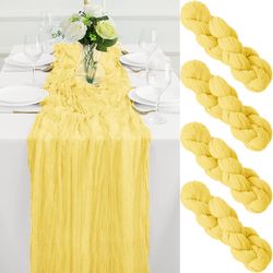 4 Pack Light Yellow Cheesecloth  Runner 10FT Gauze Cheese Cloth Table Runner 35x120Inch Long Boho Spring Easter Table Runners Rustic Sheer Table R