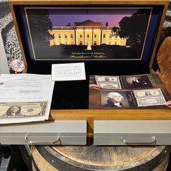 US Presidential Vault Treasury Dollar Coins Wooden Display Case - EXCELLENT 