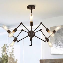 8-Light Industrial Sputnik Chandelier, Modern Pendant Light for Farmhouse, Hanging Light Fixture. 