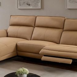 Brand New Brown Top Grain Leather Power Reclining Sectional Sofa 