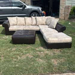 Sectional Couch Brown Leather Tan Munich