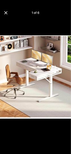 55" L Shaped Electric Standing Desk with fabrDrawers, Height Adjustable Large Desk with Power Outlet