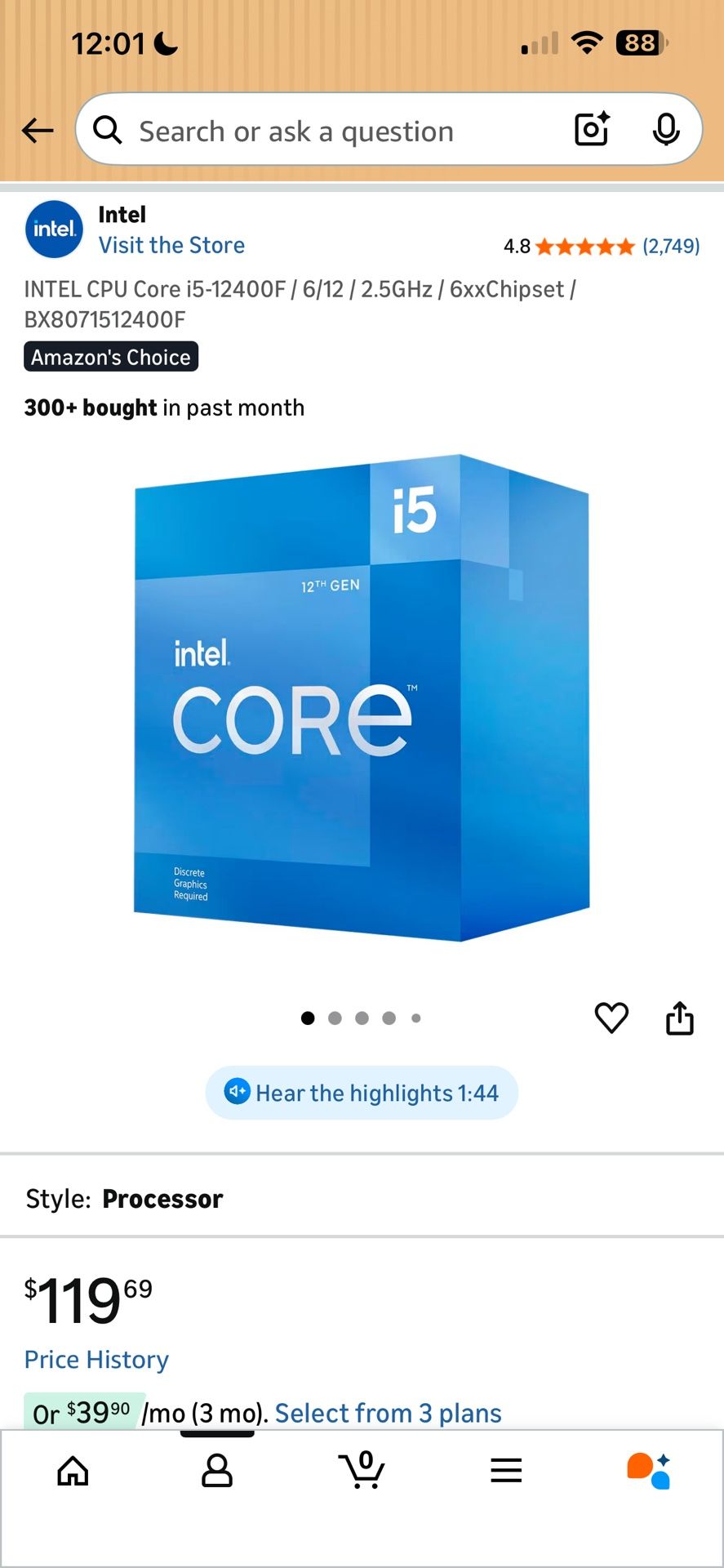 INTEL CPU Core i5-12400F