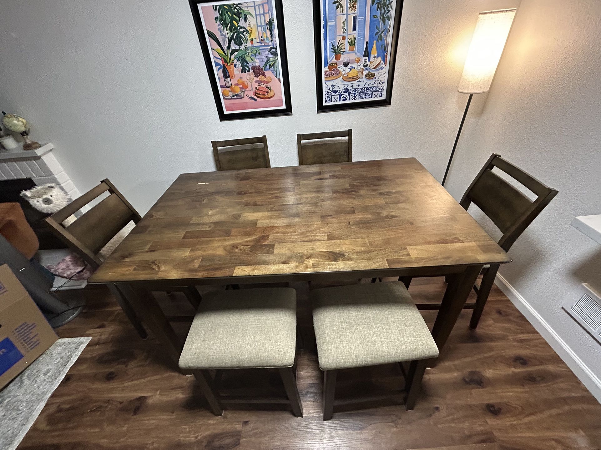 Dining Table Set (4 Chairs, 2 Stools)