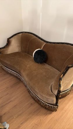 Beautiful gold / brown velvet vintage sofa . Mid century refurbished