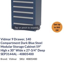 Vidmar 9 Drawer Tool Storage Cabinet 