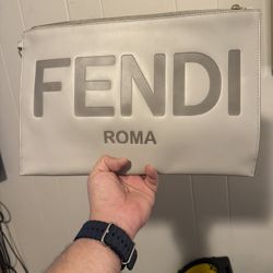 Fendi Roma Flat Pouch Large  Beige Color Brand new was received as a gift, never used, have original receipt worth $1200