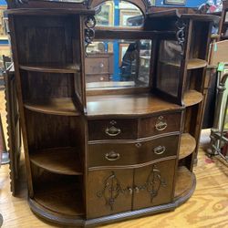 Antique Oak Sideboard Cabinet Shelf 
