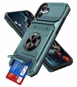 LEMAXELERS for Apple iPhone 17 Case with Hidden Card Slot -Green RJ 360° Ring Magnetic Kickstand, Military Grade Drop Shockproof Rugged Protective Pho
