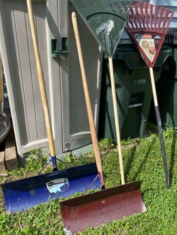 2 rakes, 2 shovels