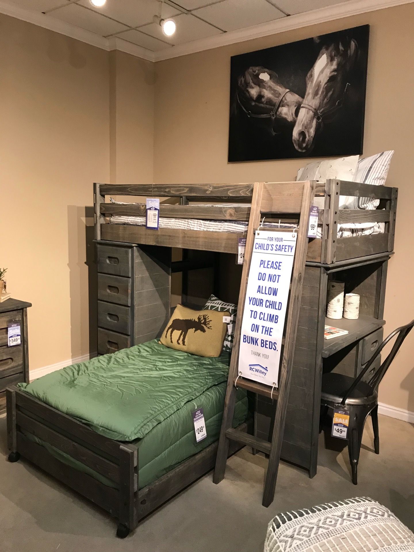 Twin Bunk Beds With Side Desk, Shelves.