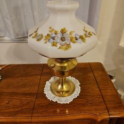 Gorgeous Brass And Porcelain Hand-painted Lamp