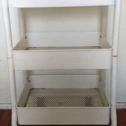 32â Tall White Wheeled Metal Kitchen  Self Organizer With 3 Levels