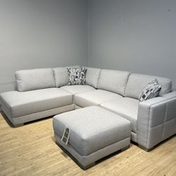 Small Light Gray Sectional Sofa Couch with Ottoman