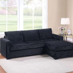 Sectional Sofa RAF Chaise + LAF Sofa Dark Gray or black  corduroy (P8325) $349 FREE LOCAL DELIVERY    